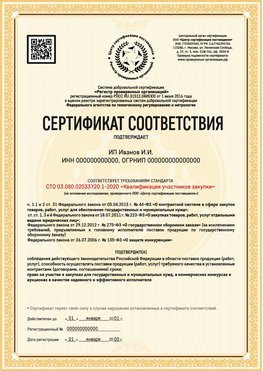 Образец сертификата для ИП Набережные Челны Сертификат СТО 03.080.02033720.1-2020