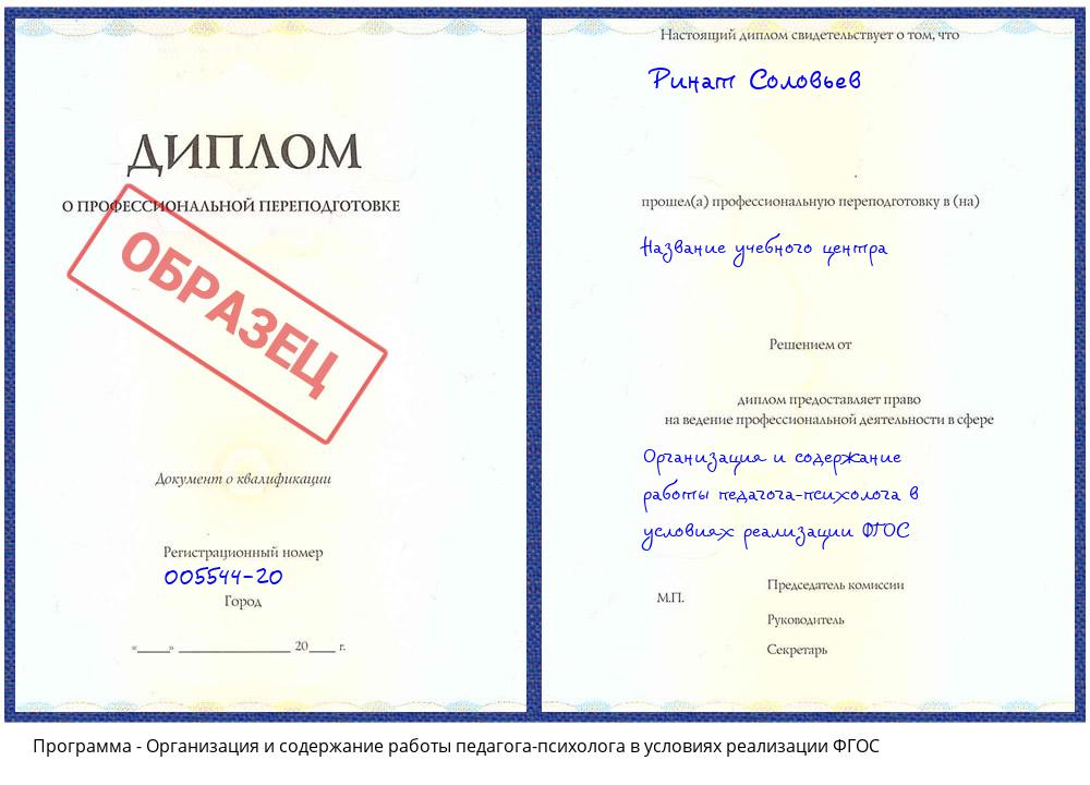 Организация и содержание работы педагога-психолога в условиях реализации ФГОС Набережные Челны