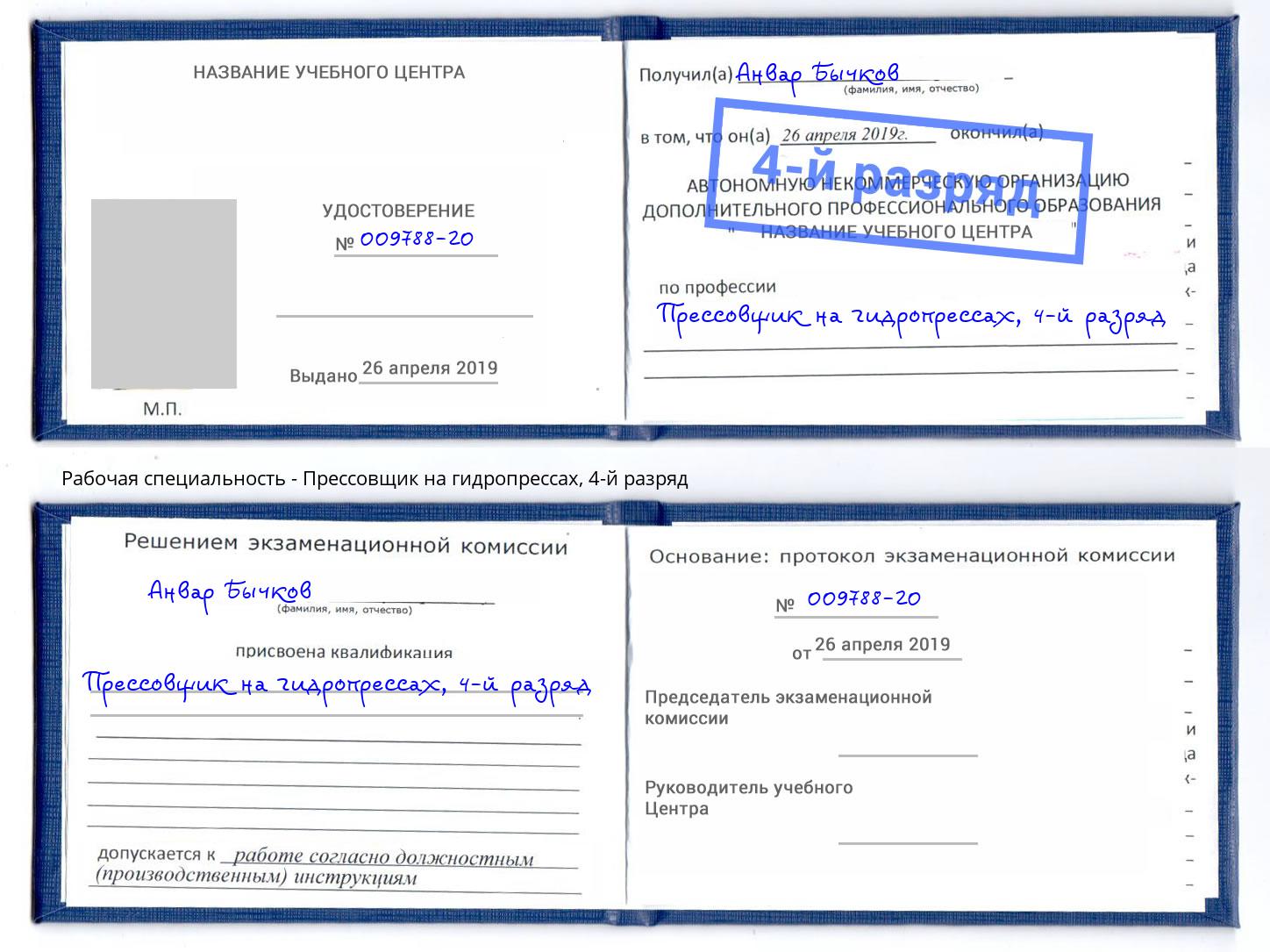 корочка 4-й разряд Прессовщик на гидропрессах Набережные Челны