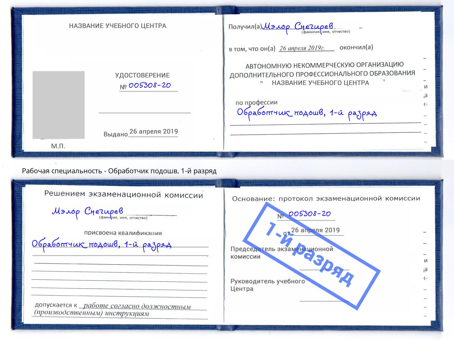 корочка 1-й разряд Обработчик подошв Набережные Челны