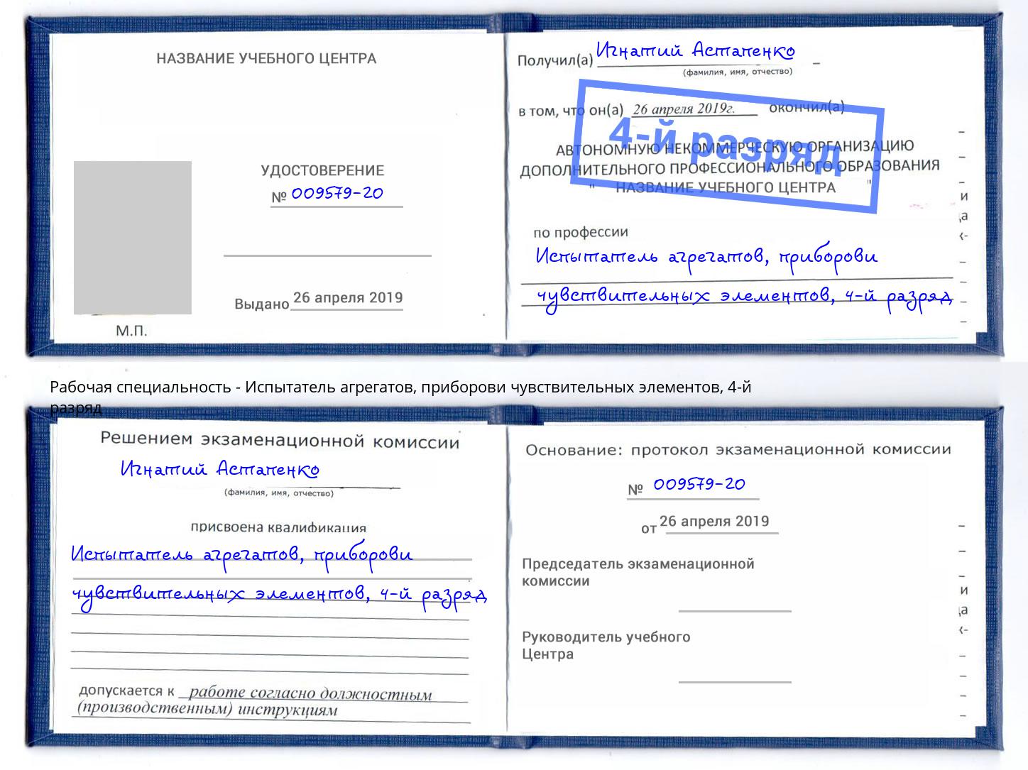 корочка 4-й разряд Испытатель агрегатов, приборови чувствительных элементов Набережные Челны