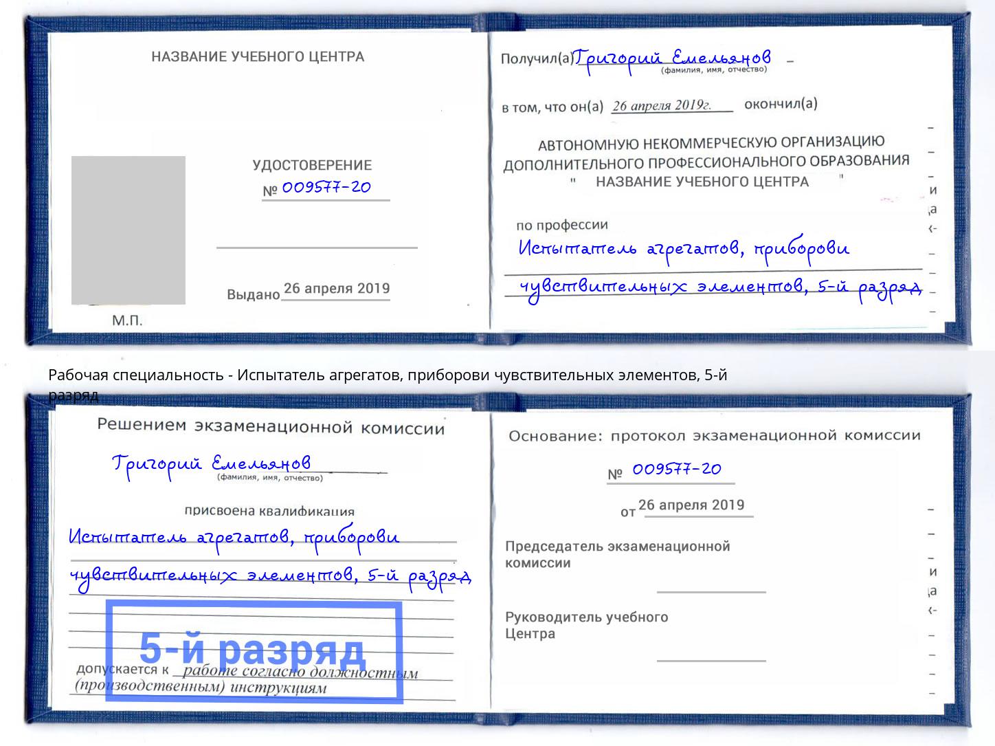 корочка 5-й разряд Испытатель агрегатов, приборови чувствительных элементов Набережные Челны