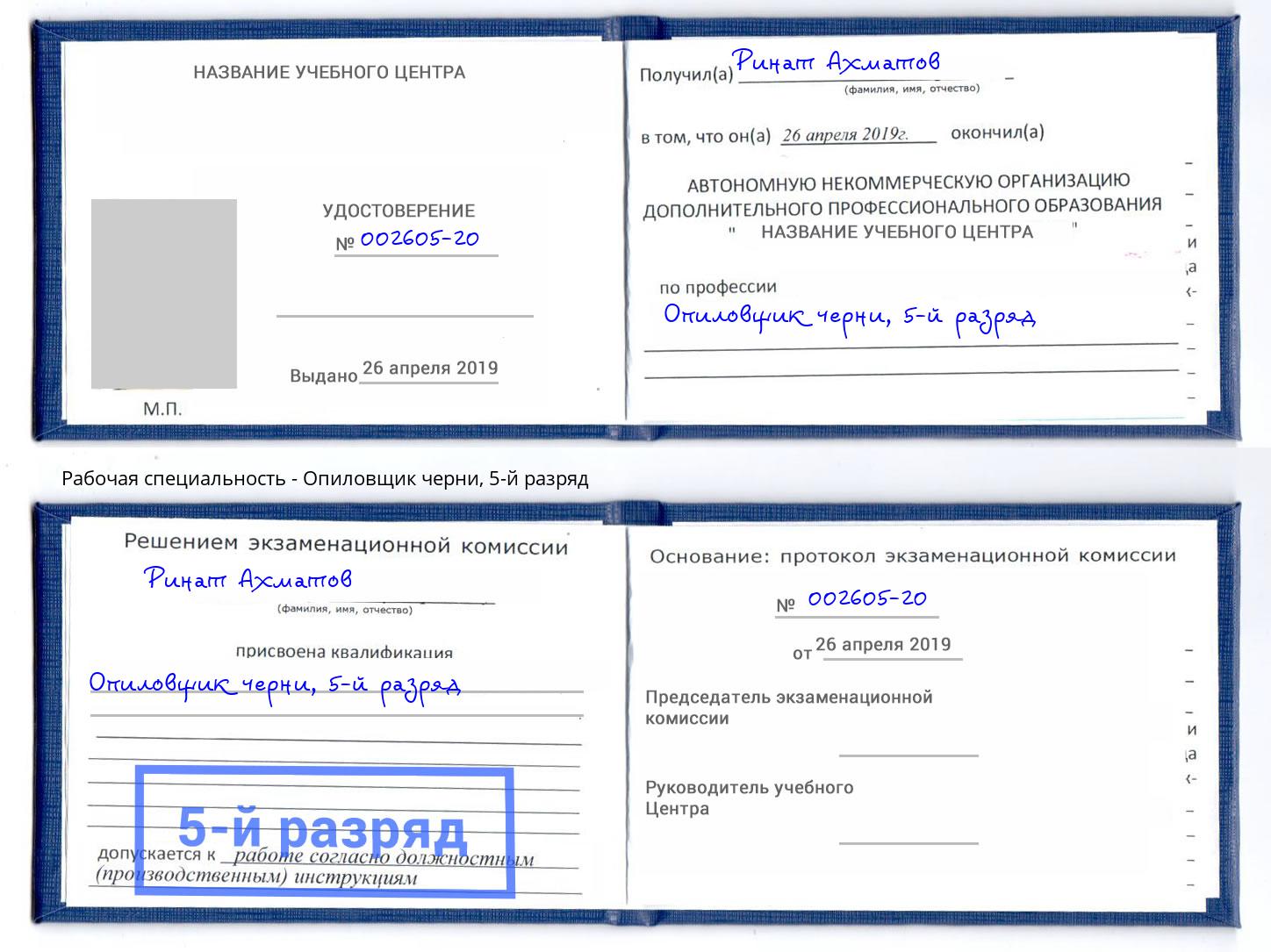 корочка 5-й разряд Опиловщик черни Набережные Челны