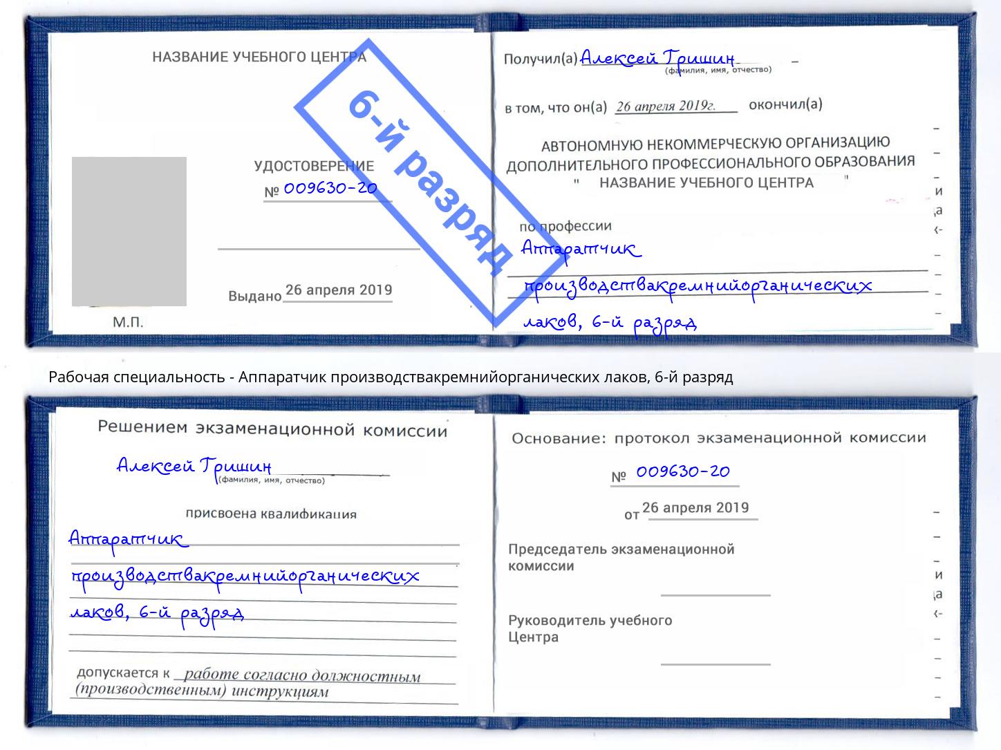 корочка 6-й разряд Аппаратчик производствакремнийорганических лаков Набережные Челны