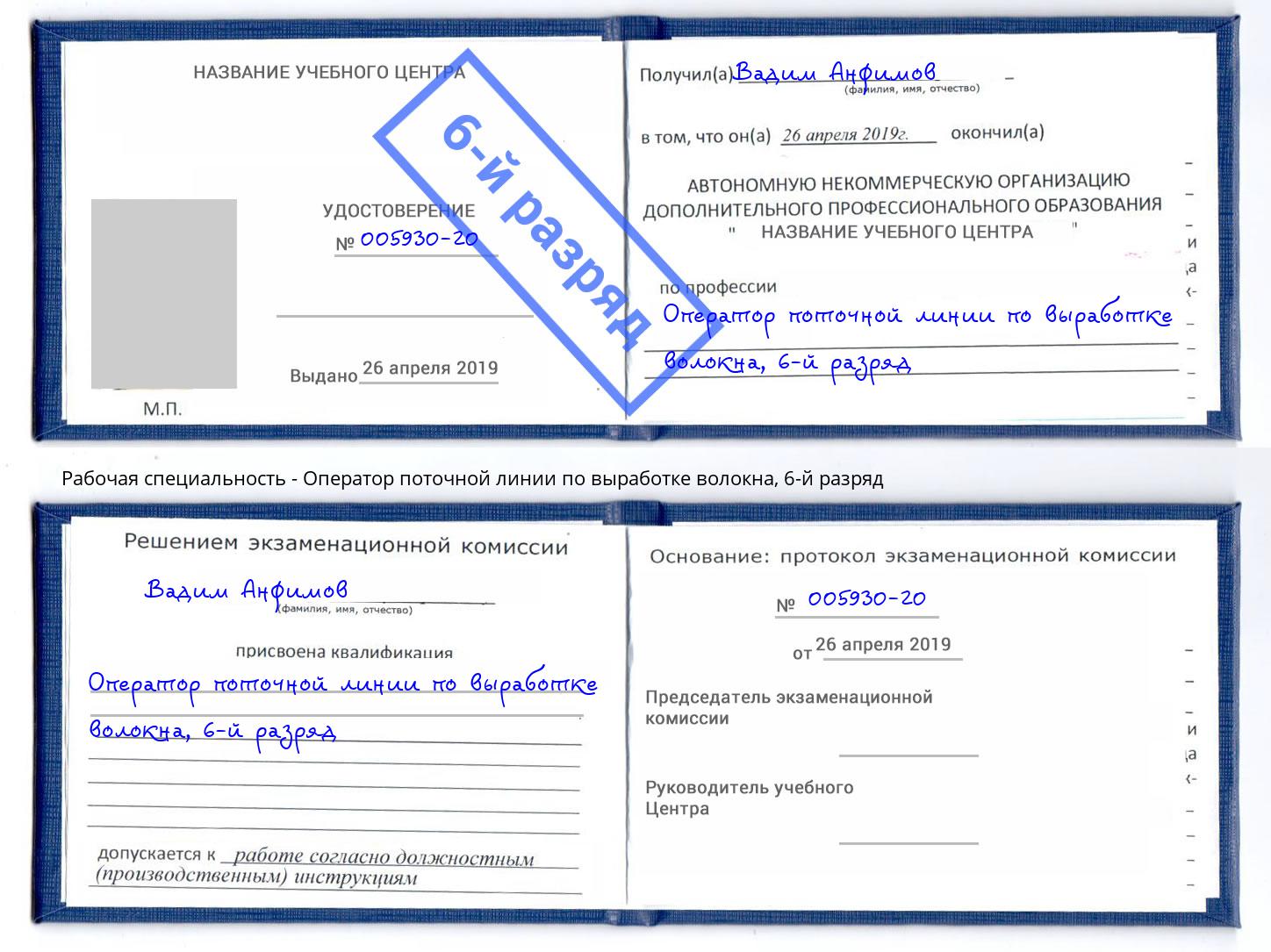 корочка 6-й разряд Оператор поточной линии по выработке волокна Набережные Челны