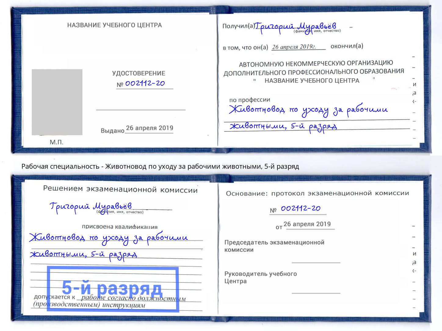 корочка 5-й разряд Животновод по уходу за рабочими животными Набережные Челны
