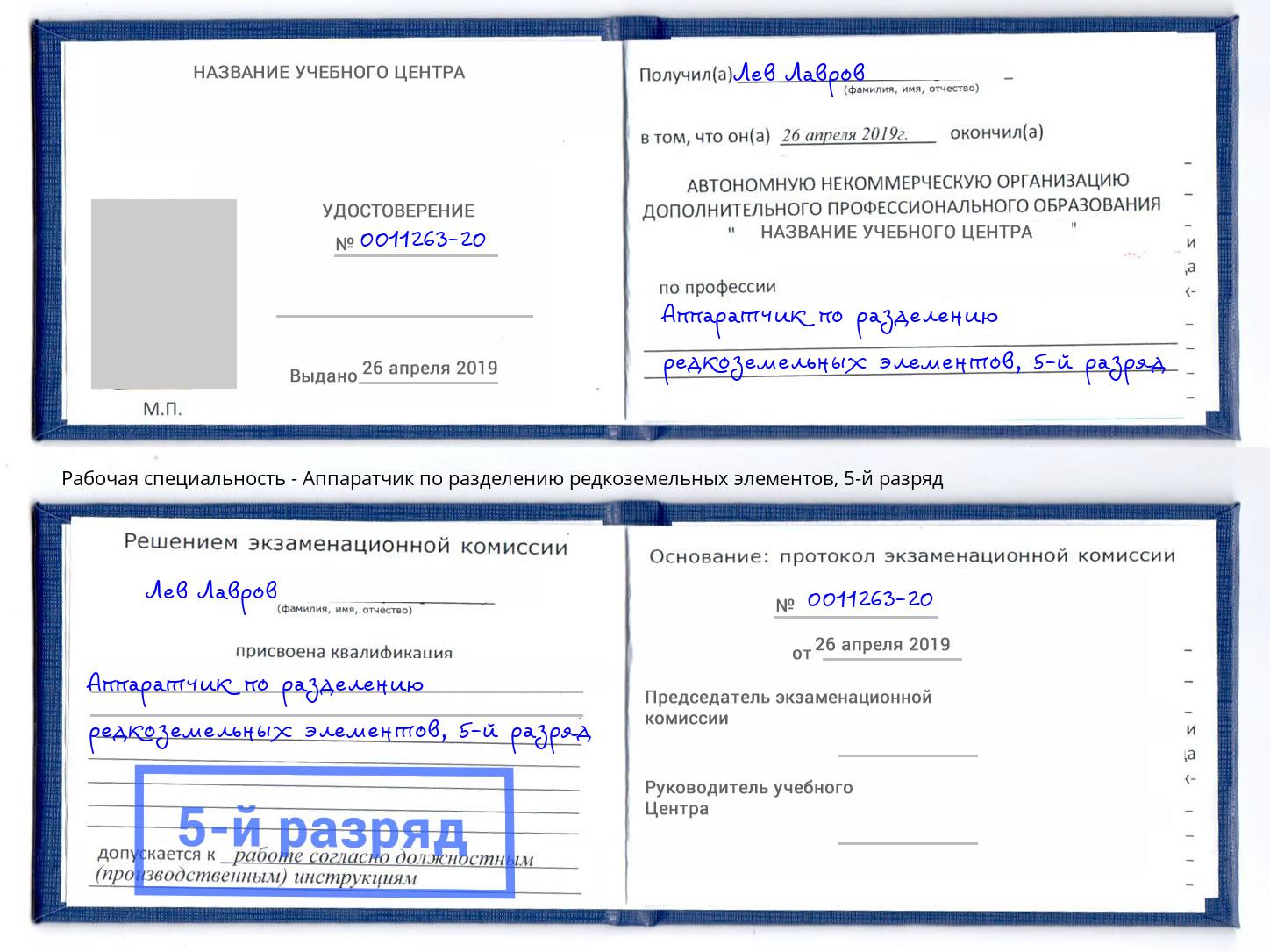 корочка 5-й разряд Аппаратчик по разделению редкоземельных элементов Набережные Челны