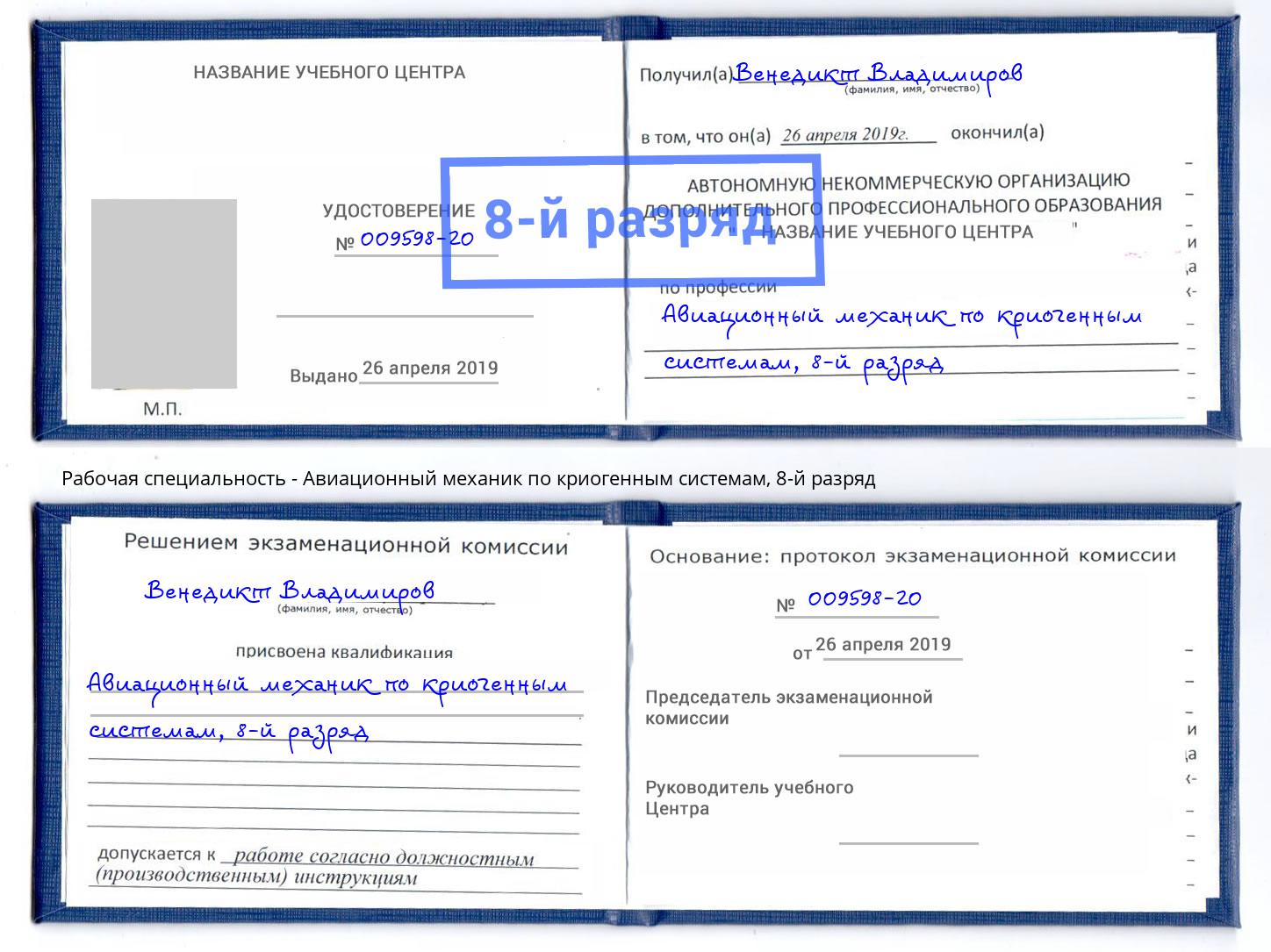 корочка 8-й разряд Авиационный механик по криогенным системам Набережные Челны