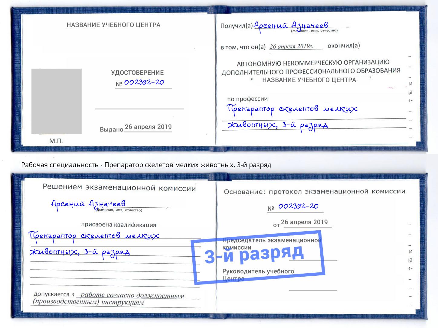 корочка 3-й разряд Препаратор скелетов мелких животных Набережные Челны