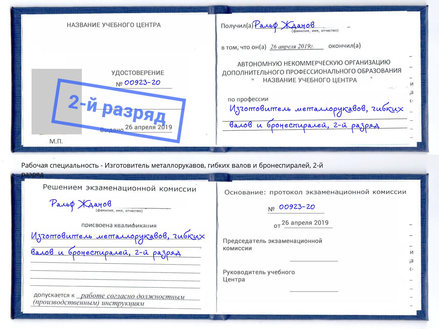 корочка 2-й разряд Изготовитель металлорукавов, гибких валов и бронеспиралей Набережные Челны